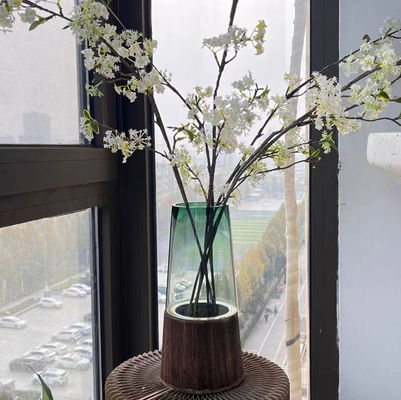 H29cm Elegant Glass Vase Home Decor Living Room Office Centerpieces Wooden Base