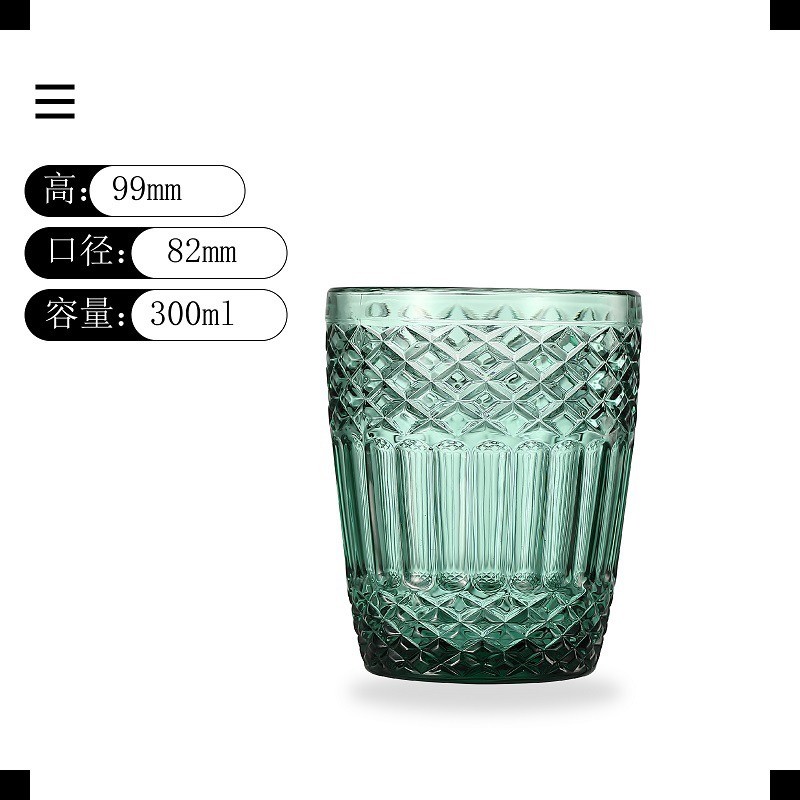 300ML Green Colored Diamond Design Glass Cups For Everyday And Special Occasions